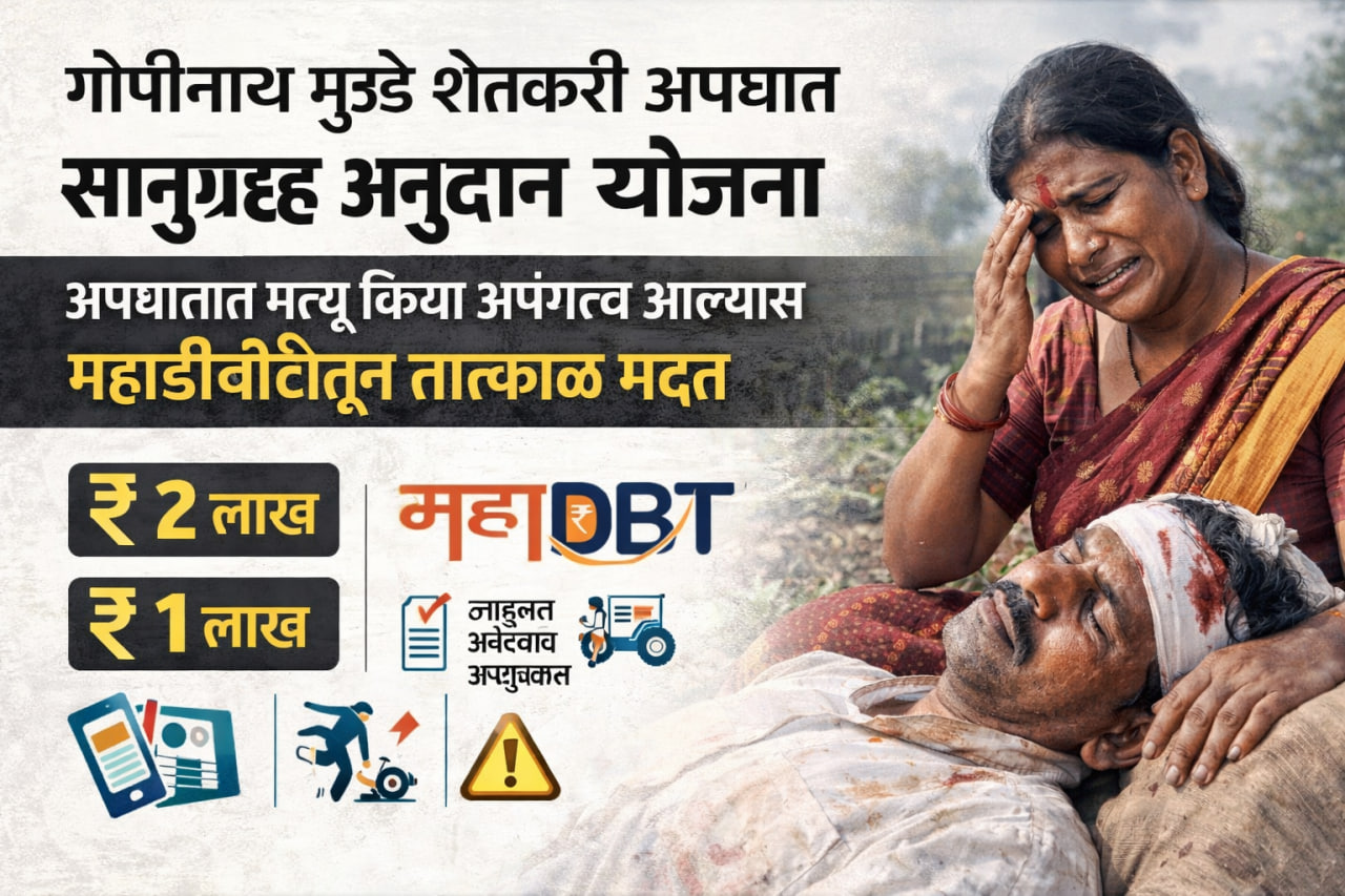 गोपीनाथ मुंडे शेतकरी अपघात सानुग्रह अनुदान योजना, तत्काळ मदत मिळणार असा करा अर्ज
